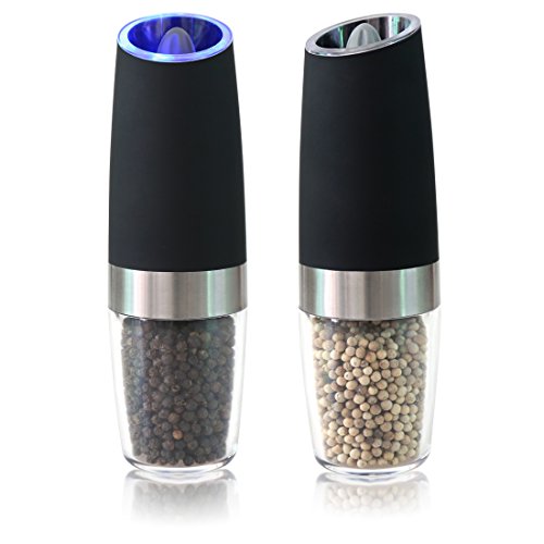 Gravity Electric Salt and Pepper Grinder Set with LED Light, Battery P
