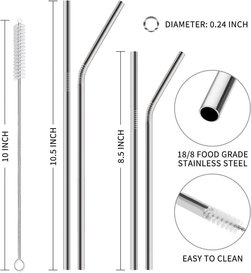 AKPIRAY 12-Pack Reusable Stainless Steel Metal Straws with Case - Long Drinking Straws for 30 oz and 20 oz Tumblers Yeti Dishwasher Safe - 2 Cleaning Brushes Included