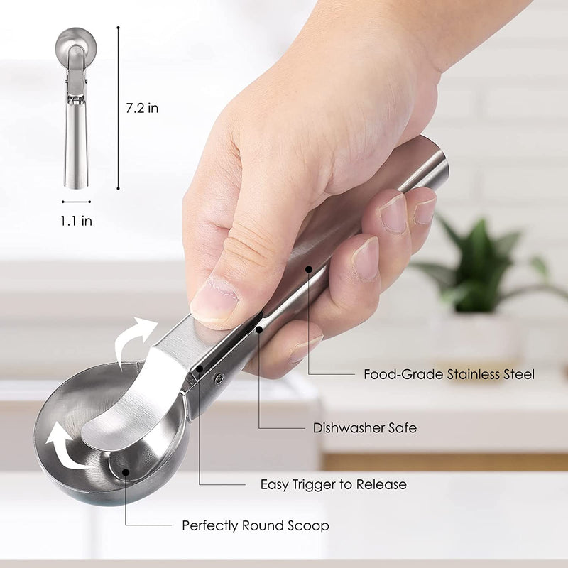 Stainless Steel Ice Cream Scoop With Trigger, Dishwasher Safe