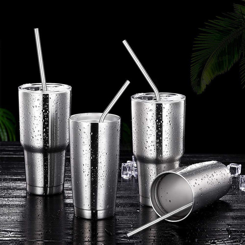 AKPIRAY 12-Pack Reusable Stainless Steel Metal Straws with Case - Long Drinking Straws for 30 oz and 20 oz Tumblers Yeti Dishwasher Safe - 2 Cleaning Brushes Included