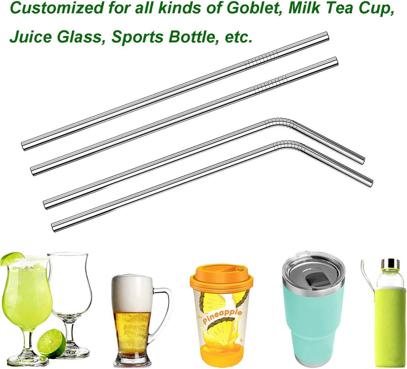 AKPIRAY 12-Pack Reusable Stainless Steel Metal Straws with Case - Long Drinking Straws for 30 oz and 20 oz Tumblers Yeti Dishwasher Safe - 2 Cleaning Brushes Included