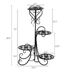 COLIBROX Artisasset 4 Potted Rounded Flower Metal Shelves Plant Pot Stand Decoration for Indoor Outdoor Garden Black