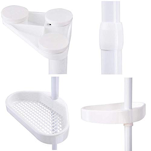 KCHEX 5-Tier White Plastic Tension Bathroom Toilet Corner Shelf Bath Shower Caddy Pole Storage Rack Tower Organizer Basket