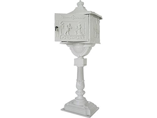 KCHEX Mail Box Heavy Duty Mailbox Postal Box Security Cast Aluminum Vertical Pedestal/WHITE