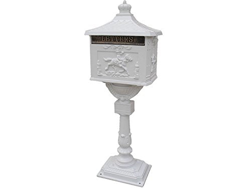 KCHEX Mail Box Heavy Duty Mailbox Postal Box Security Cast Aluminum Vertical Pedestal/WHITE