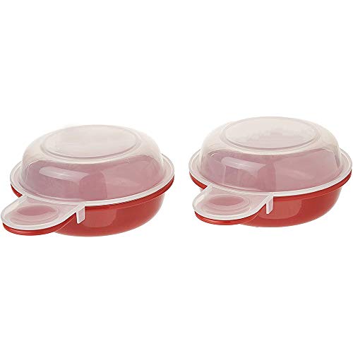 2 Sets Microwave Egg Cooker,1 Minute Fast Egg Hamburg Omelet Maker Kitchen Cooking Tool(Red and Clear)