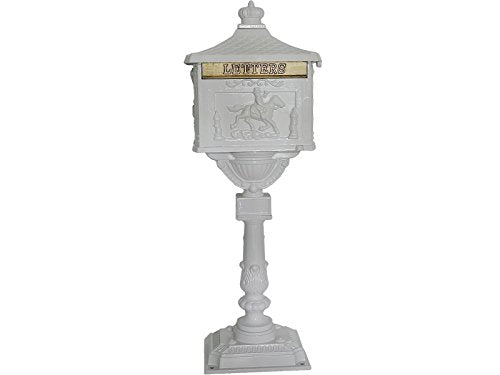 KCHEX Mail Box Heavy Duty Mailbox Postal Box Security Cast Aluminum Vertical Pedestal/WHITE