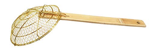 Sunrise 6" Round Brass Spider Strainer with Bamboo Handle