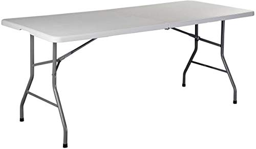 COLIBYOU 6' Folding Table Portable Plastic Indoor Outdoor Picnic Party Dining Camp Tables (White) (1, White) (1, White) (6 Inches)