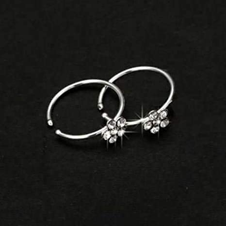 KCHEX Small Thin Flower ClearCrystal Nose Ring Stud Hoop-Sparkly Crystal Nose Ring