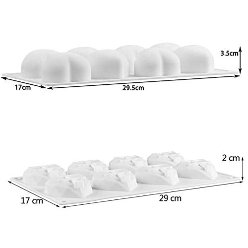 3D Heart Mousse Cake Mold Diamond Heart Shaped Love Silicone Dessert Molds Fondant Cake Baking Pan for Pastry Truffle Pudding Jelly Cheesecake, Love, 2 Pack