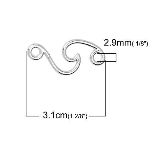 SKEMIX Jewelry Making Supplies Ocean Wave Charms 32mm Silver Plated Connector Pendants C1207-5PCs Personalized Necklaces Bracelets and Other Jewelry