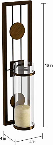 COLIBYOU 2 Piece Brown Tan Candle Holders Metal Sconce Set Modern Contemporary Wall Sconces Candles Warm Romantic Ambiance Elegant Geometric Design Circle Pattern, Iron