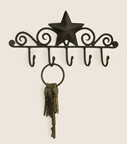 KCHEX Iron Metal Decorative BARN STAR 5 Wall Mounted KEY HANGER Holder Hook