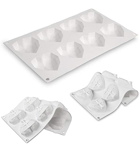 3D Heart Mousse Cake Mold Diamond Heart Shaped Love Silicone Dessert Molds Fondant Cake Baking Pan for Pastry Truffle Pudding Jelly Cheesecake, Love, 2 Pack