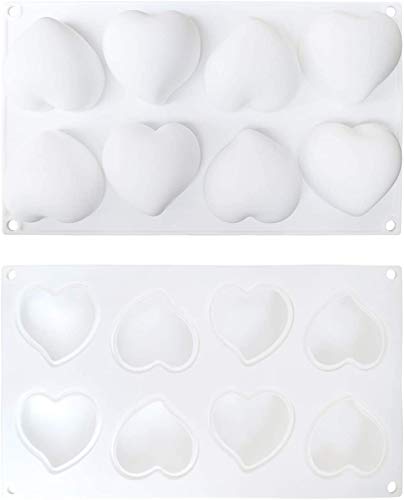 3D Heart Mousse Cake Mold Diamond Heart Shaped Love Silicone Dessert Molds Fondant Cake Baking Pan for Pastry Truffle Pudding Jelly Cheesecake, Love, 2 Pack