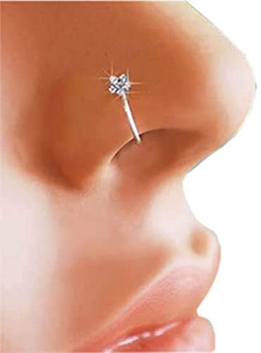 KCHEX Small Thin Flower ClearCrystal Nose Ring Stud Hoop-Sparkly Crystal Nose Ring