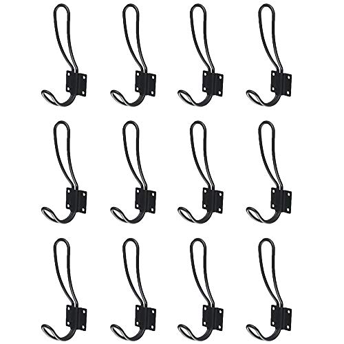 COLIBROX Rustic Black Hooks,12 Pack Farmhouse Hooks with Metal Screws Included, Black Wall Mounted Coat Rack Bathroom Towel Hanger,Vintage Organizer Hanging Wire Hook Hanger Decorative