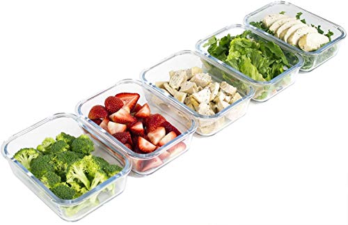 COLIBROX 36 Oz Glass Meal Prep Containers with Snap Locking Lids, set of 5 pieces