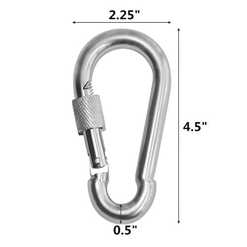 ESKONI 5 Pc 4.5" Big Heavy Duty 750LBS Stainless Steel Non Rust Spring Snap Keychain Clip Hook Carabiner Screw Lock Key Ring Hook with Spring Loaded Gate,Outdoor, Camping, Traveling, Hiking etc