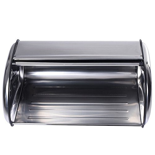 KCHEX Bread Storage Box Stainless Steel Bread Loaves Rolls Buns Food Bin Keeper Container Home Kitchen Counter Mold Prevention Can Store 2 Bread Loaves, Many Rolls And Buns