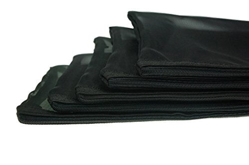 ZXSWEET Black Zipper Lock Mesh Storage Bags Cosmetic Make Up Travel Organizer Bags Pencil Case 9x7 Inch 5 PCS