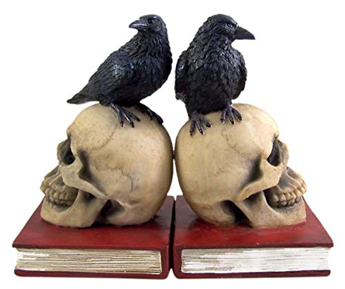 COLIBROX Gothic Skull and Raven Decorative Bookends, 7 Inches