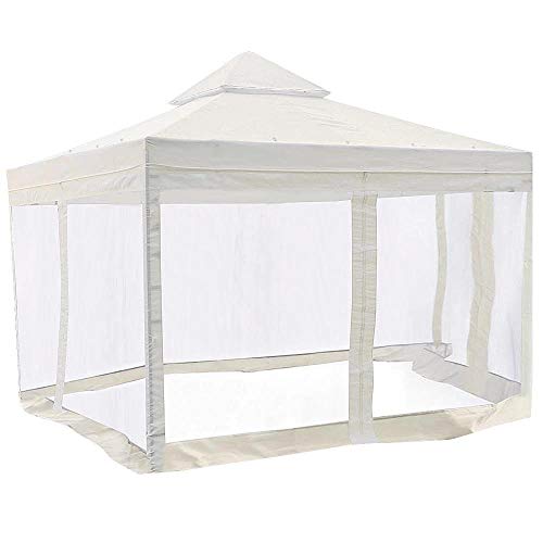 KCHEX 10x10 Feet/ 121x121-inch Square Ivory Poly-Vinyl Garden Canopy Gazebo Replacement Top with Mosquito Net 2-Tier Waterproof for Outdoor Patio UV Protect Sun Shade