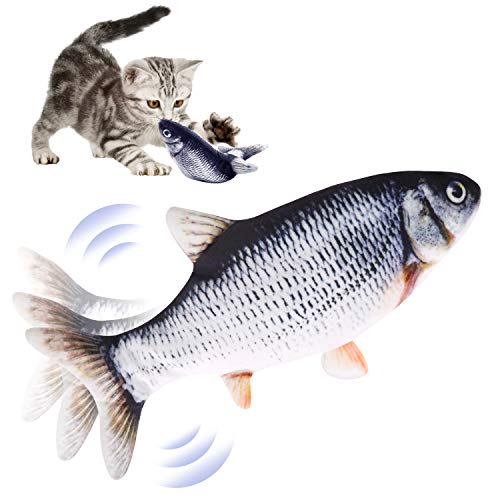 KCHEX Electric Catnip Kicker Fish Toy - Flopping Realistic Moving Fish for Cat Interactive, Funny Plush Wiggle Motion Kitten Toy