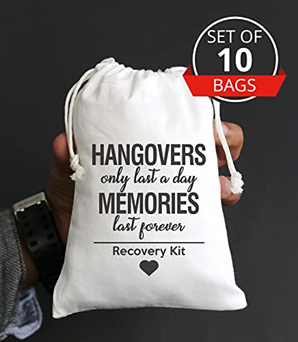 Hangovers Only Last a Day Memories are forever, hangover bags, amenity bags, Bachelorette Party Hangover Kit Bags Cotton Drawstring Wedding Party Welcome Favor Bags (10pcs)