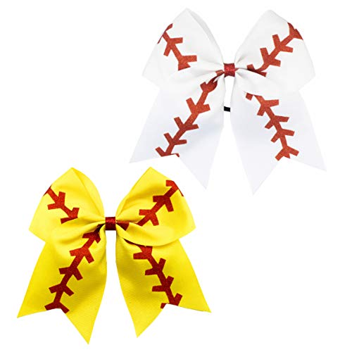 Girls Cheerleader Jumbo Bow Ponytail Holder Hairbow Girl Teen Hair Accessories JB81 (A-White Yellow)