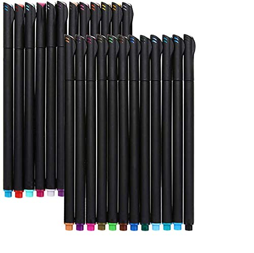 COLIBYOU 24 Fineliner Color Pens Set, 0.4mm Fine Line Colored Sketch Writing Drawing Pens for Bullet Journal Planner Note Taking and Coloring Book, Porous Fine Point Pens Markers