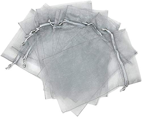 COLIBYOU 50pcs Drawstring Organza Jewelry Gift Pouch Bags Wedding Party Favor (5''x7'' SILVER COLOR)