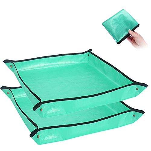 WANLING-2PCS Plant Transplanting Repotting Mat Foldable Garden Work Cloth Waterproof Thicken Gardening Mat Change Soil Watering Pads for Indoor Bonsai Succulents Plant Care(26.8’’×26.8’’in)