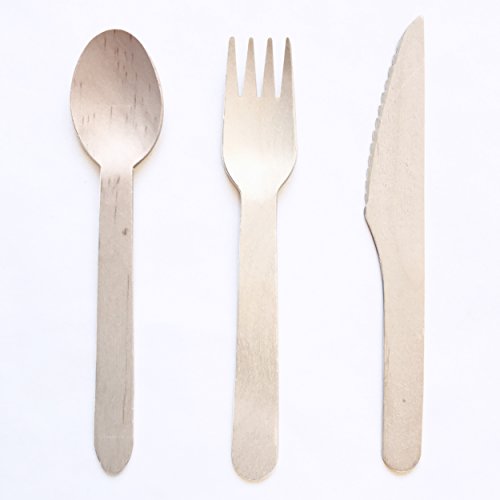 COLIBROX Premium Wooden Disposable Cutlery 300 pc Set | 100 Forks, 100 Spoons, 100 Knives | Eco Friendly, Biodegradable & Compostable Cutlery | 100% Smooth Birch Wood | Best Alternative to Plastic Utensils