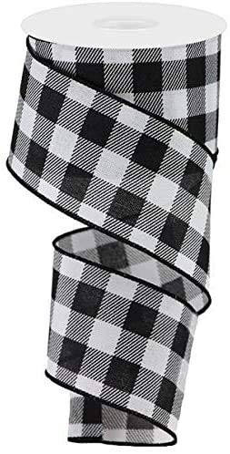 SKEMIX Plaid Check Wired Edge Ribbon - 10 Yards (White, Black, 2.5")