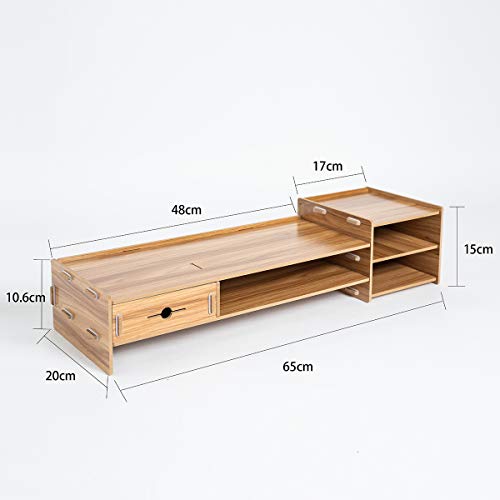 Wood Monitor Stand Riser - Assemble Monitor Riser Desk Organizer with Drawer - Computer Desk Drawer Organizer - Wooden Monitor Stand - Cherry Wood Color