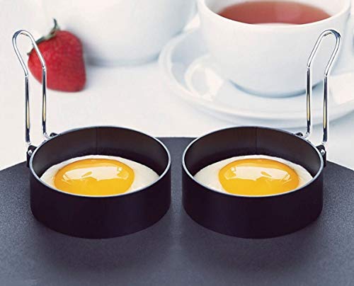 KCHEX Set of 2 Round Egg Rings, Non Stick Stainless Handle