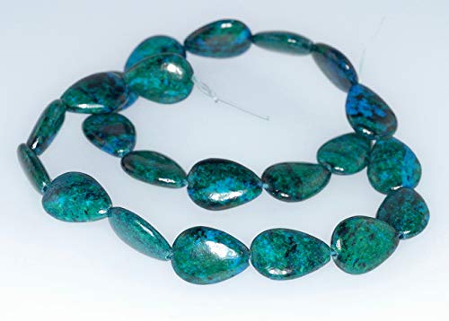 SKEMIX 18X13MM Chrysocolla Gemstone Teardrop Flat Loose Beads 15.5" Crafting Key Chain Bracelet Necklace Jewelry Accessories Pendants