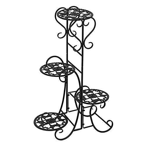 COLIBROX Artisasset 4 Potted Rounded Flower Metal Shelves Plant Pot Stand Decoration for Indoor Outdoor Garden Black