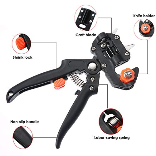 SKEMIX Professional Grafting Tool Garden Graft Pruner, Promote Plants Healing and Growth, Efficient Gardening Grafting Scissor Replaceable V/U/Ω Blades Durable Carbon Steel Comfort Handle