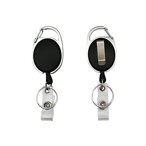 SKEMIX Retractable Badge Reel and Key Chain Ring with Durable Carabiner Belt Clip for ID Card Holder Keychain Black 3 Pack