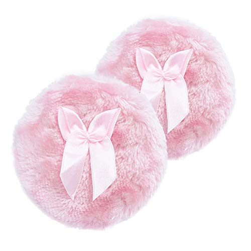 Toysdone 4 Inch Large Body Powder Puff, Soft and Furry Puff with Ribbon Handle, Set of 2 (Pink)