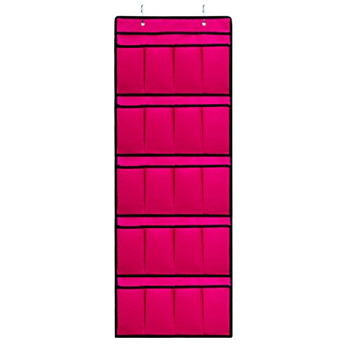 COLIBYOU 20 Pocket Over The Door Shoe Organizer Rack Hanging Storage Space Saver Hanger - Pink