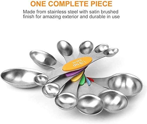 SKEMIX Magnetic Measuring Spoons Set, Stainless Steel, Upgraded Colourful Dual Sided Teaspoon Set, Fits in Spice Jars, Tablespoon Set for Measuring Dry and Liquid Ingredients, Set of 6