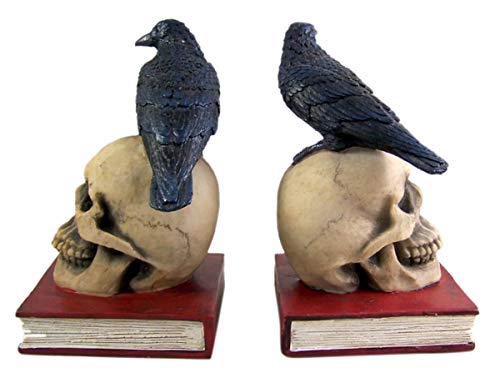 COLIBROX Gothic Skull and Raven Decorative Bookends, 7 Inches