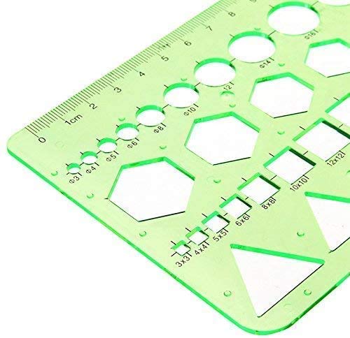 KCHEX Master Template Plastic Geometric Ruler with 4 Shapes Designs, 8.6 X 4.2 Inch, Green