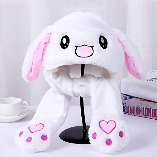 Toysdone Funny Plush Bunny Hat Ear Moving/Jumping Rabbit Hat Cute Unisex Animal Ear Flap Hat with Paws for Women Girls