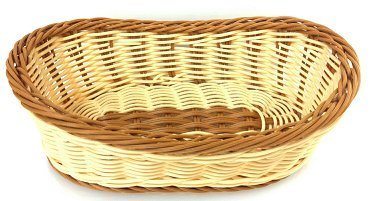 Natural and Brown Color Poly Woven Bread Basket (Oval 11"x7"x3"H)