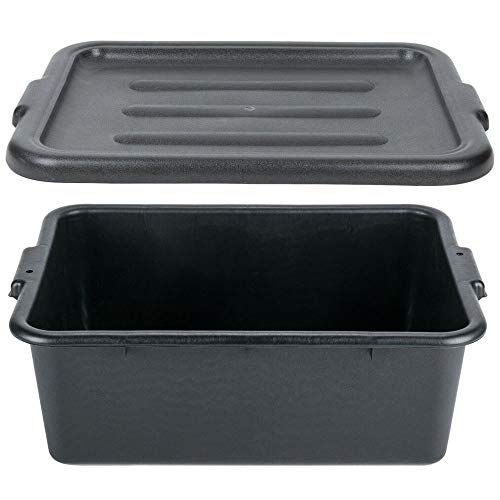 COLIBYOU 6 Pack 20" x 15" x 7" Black Polypropylene Bus Dish Plastic Restaurant Tub w/Lid of Set